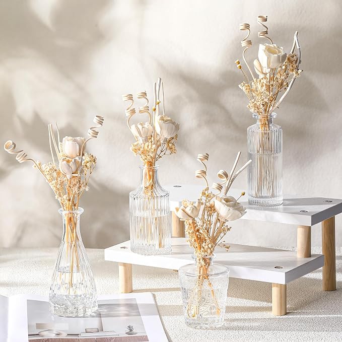 4 Pcs Reed Diffuser Set 4 Styles 5.1 oz Empty Bottles and 36 Empty Bottles with Baby's Breath High-end and Beautiful for Bedroom Bathroom Home and Office Decor