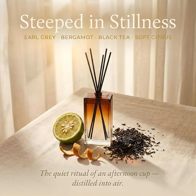 Reed Diffuser for Home Fragrance – Earl Grey Scent 100ml with Reed Sticks, Long Lasting Flameless Diffuser for Bathroom, Bedroom & Living Room Decor, Giftable Glass Bottle