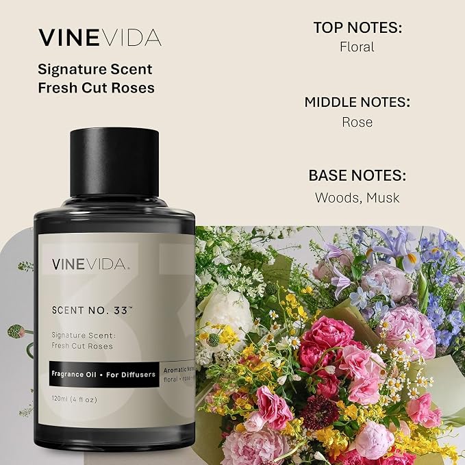 VINEVIDA [4 Fl Oz] Fresh Cut Roses Fragrance Oil for Cold Air Diffusers, Essential Oils for Diffuser Oil Refill & Air Freshener Room Spray