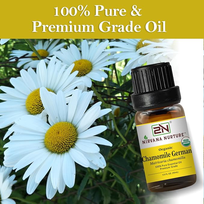 Chamomile German Essential Oil USDA Certified Organic, 100% Pure Natural Premium Grade, Undiluted- Aromatherapy Diffuser for Calm and Relaxation, Skin Care, Hair Care