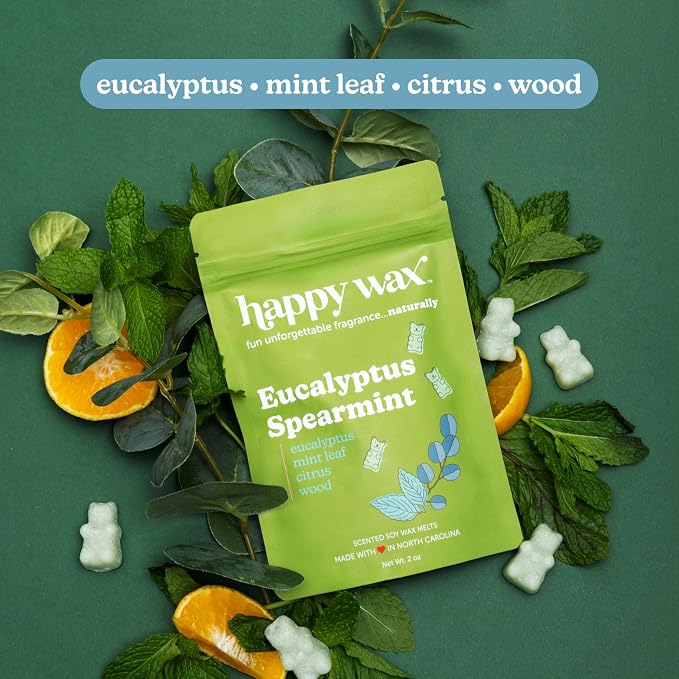 Happy Wax Clean Collection: Natural, Non-Toxic Scented Soy Wax Melts – Total 6oz Variety Pack: Eucalyptus Spearmint, Lemon Verbena, Calming Lavender