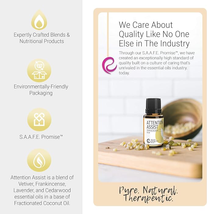 Rocky Mountain Oils Attention Assist Essential Oil Blend with Essential Oils - Energizing Essential Oil for Focus - 15ml, Best for Essential Oil Diffuser