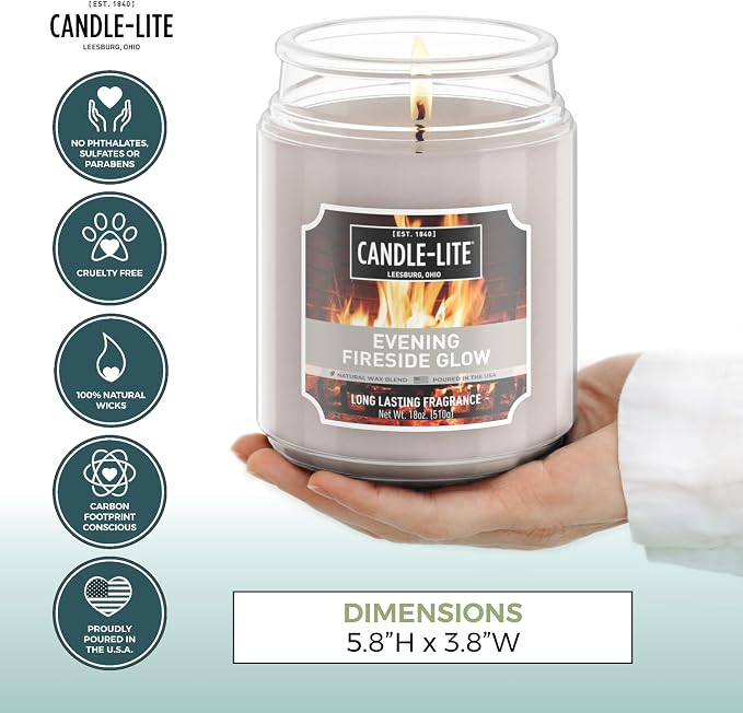 Candle-lite Fall Scented Candles, Evening Fireside Glow, 18 oz Jar, Proudly Poured in The USA, Aromatherapy Candle, Single-Wick with 110 Hours of Burn Time, Perfect for Creating a Refreshing Ambiance