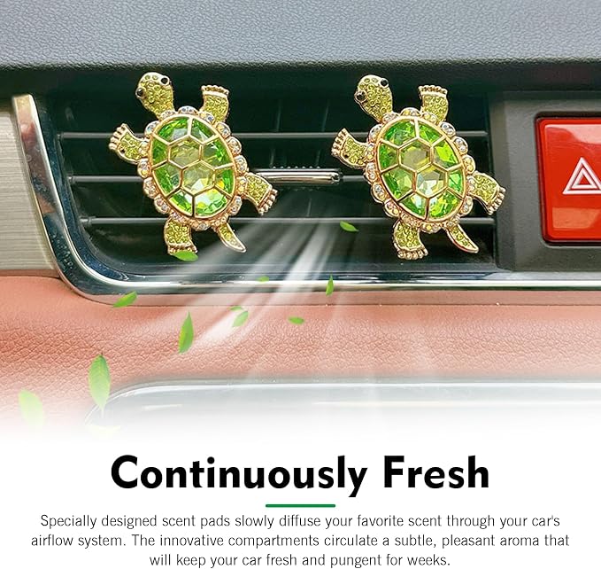 2 PCS Car Air Vent Clips, Shiny Cute Sea Turtle Shaped Air Conditioning Vent Clips, Stylish Vehicle Flavor Diffuser Decorations Fit Women Girl, Universal for Most Cars, Trucks, SUVs (Green)