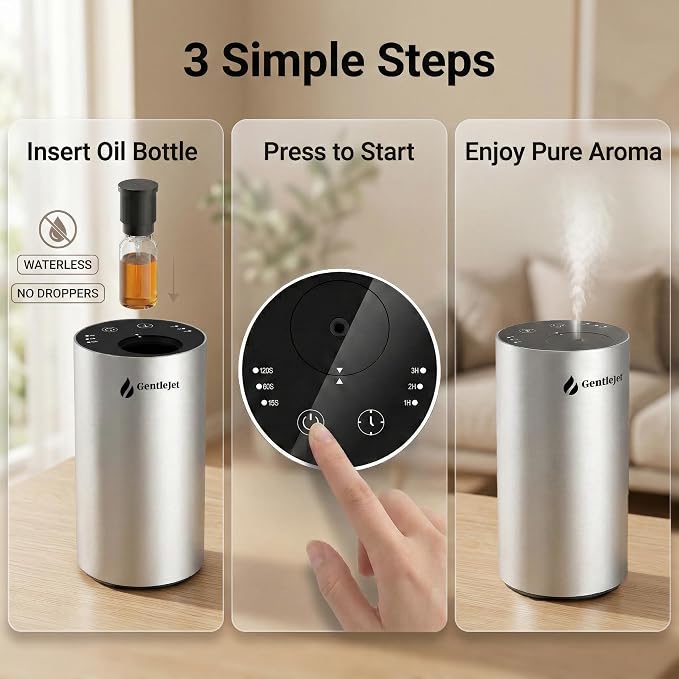 GentleJet LiteMist Waterless Rechargeable Aroma Diffuser for Bedroom, Office & Car, Cold-Air Essential Oil Mist, Aluminum Body, 20ml