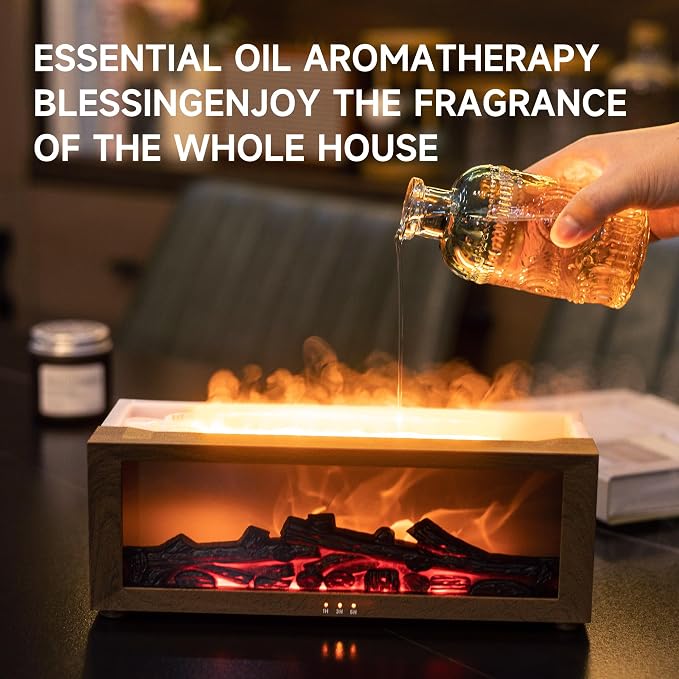 TMEHM Fireplace Flame Air Diffuser Humidifier,7 Colors Aromatherapy Essential Oil Diffuser,Ultrasonic with Timer for Home,Bedroom,Office,Yoga (Dark Wood Grain)