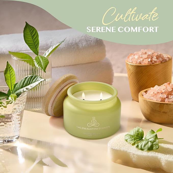 Eucalyptus and Peppermint Meditation and Yoga Candle for Healing Clarity and Rejuvenation - 50 Hour Clean Burning Soy Wax - 2-Wick Aromatherapy Focus Candle with Guided Materials- 9.5 oz