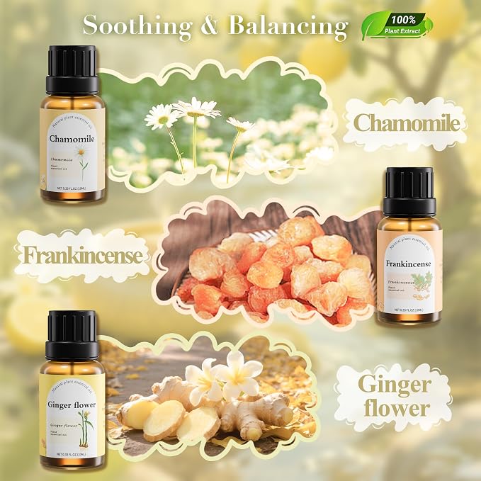 Fashome Energizing Essential Oils Set, 6-Pack,10ml for Diffusers & DIY | Citrus & Floral Aromatherapy Oils for Home Office & Focus - Peppermint, Sweet Orange, Lemon & Frankincense