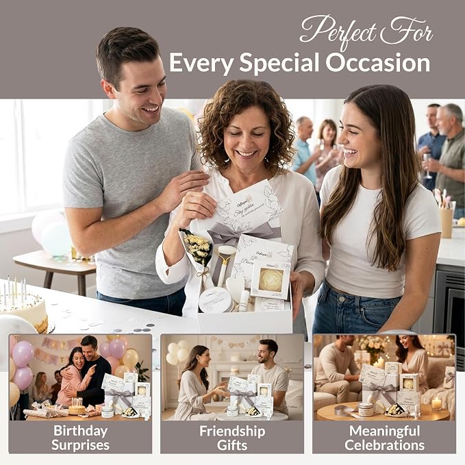 Luxury Spa Gifts for Women, Pamper Self Care Gift Set with Shower Steamers, Body Scrub, Candle & Gua Sha, Birthday, Bridal Shower & Thank You Gifts