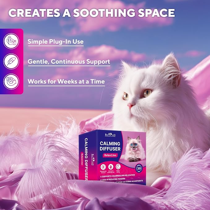 Beloved Pets Cat Calming Diffuser & Pet Anti Anxiety Products - Feline Calm Pheromones Plug in & Cats Stress Relief Comfort Helps with Pee, New Zone, Aggression (2 Pack (2 Diffusers + 2 Refills))