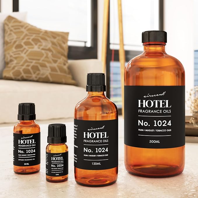 AirScent Hotel Diffuser Oil No. 1024 Inspired by the JW M Hotel- Plum Muguet Tobacco Oud - Premium Fragrance Oil for Ultrasonic and Waterless Diffusers and Crafting - 500 ml, 16.9 fl oz