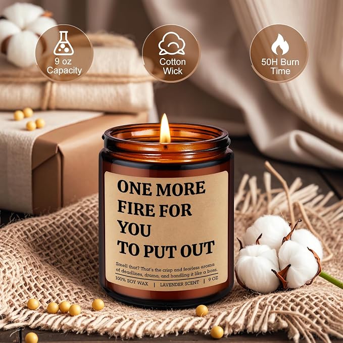 LEADO One More Fire Candle - Coworker, Boss Gifts for Women, Men - Funny Birthday, Office, Appreciation Gifts for Coworker, Boss, Team Lead, Employee - Chaos Coordinator Ideas for Manager, HR, Friend