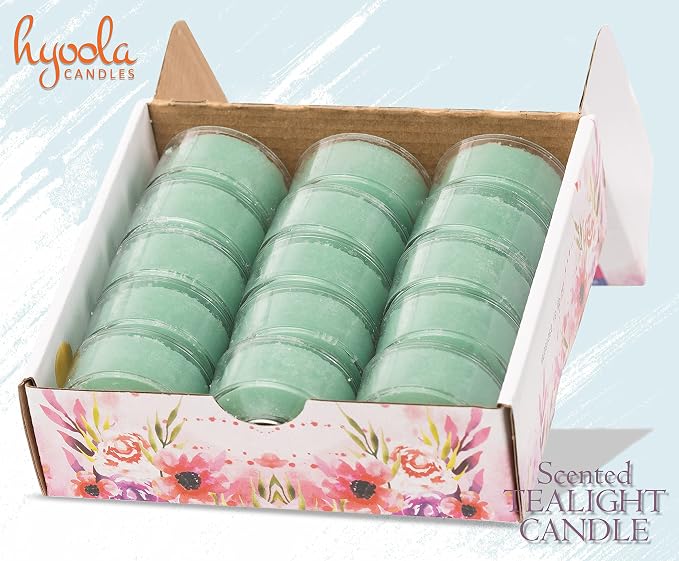 HYOOLA Scented Tealight Candles - Clear Cup - Fresh Cotton Tealight Candles Scented - 6 Hour Burn Time - 15 Pack - European Made