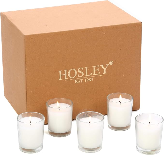 Hosley's Set of 24 Ivory Unscented Glass Filled Votive Candles, Hand Poured Wax Candle Ideal Gifts for Aromatherapy Spa Weddings Birthdays Holidays Party