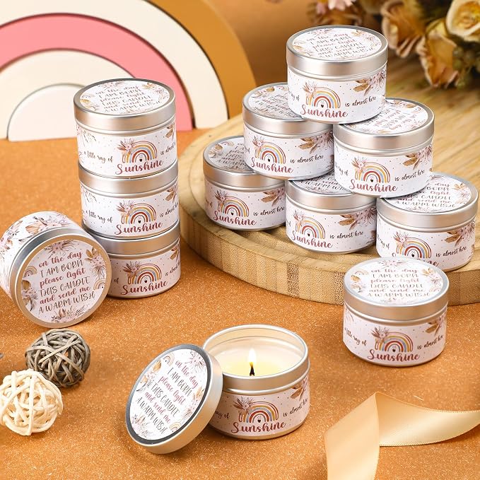 MTLEE 24 Pcs Boho Baby Shower Party Favors Candles Lavender Scented Baby Shower Favors for Guests Rustic Tealights Candles Gender Reveal Return Gifts (1.2 oz, Khaki)
