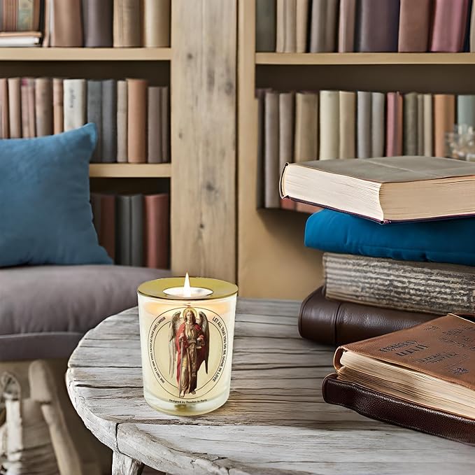Tkaufen Saint Archangel Michael Candle 50 Hours with Warmer Ring│Hand-Poured Soy Wax│Protection from Terror, Evil Banishing, Spiritual Warrior, Energetic Cleansing, Defender│Design in Paris│3“×3.6”