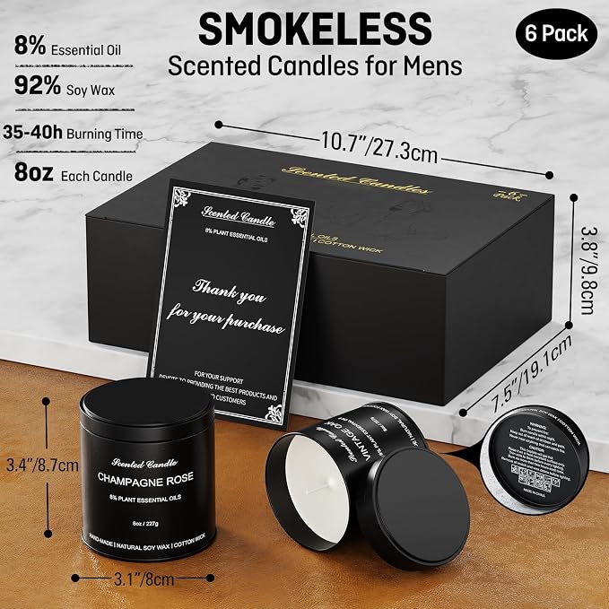 Men’s Scented Candles Set – Soy Wax Aromatherapy Candles for Men, Masculine Scented Candles with Essential Oils, Long Lasting Strong Scent, Luxury Gift Candles for Men,Dad,Him (46oz)