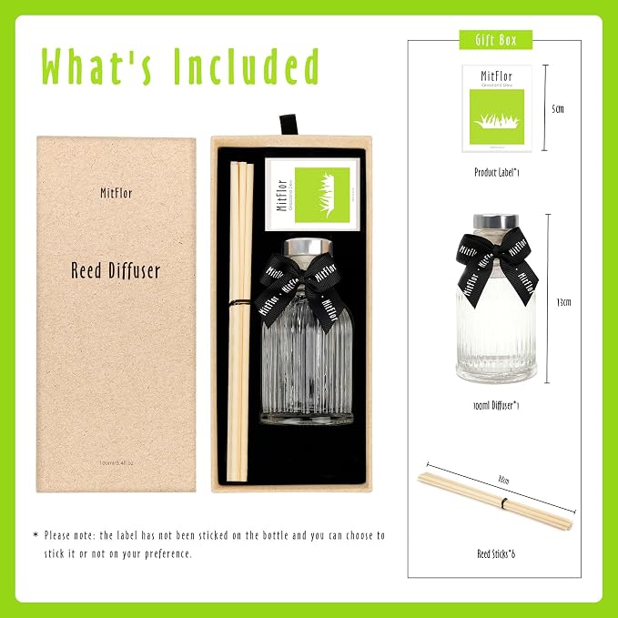 Hotel Collection Diffuser, MitFlor Grassland Dew Reed Diffuser for Home Decor and Fragrance - Lemon, Grass, Ocean, Amber Musk, Sandalwood - 100ml/3.4 fl oz