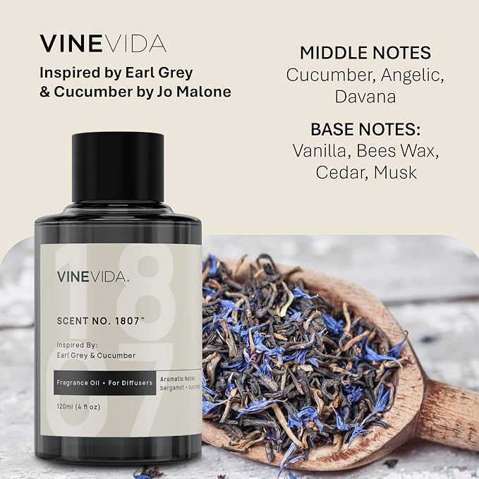 VINEVIDA [4 Oz] Inspired by: Earl Grey & Cucumber; Diffuser Oil Refill | Premium Scent Diffuser Oil for Home | Non-Toxic Fragrance