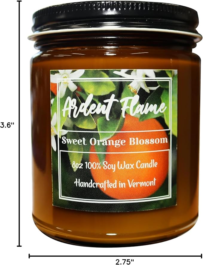 Candles | Sweet Orange Blossom | 100% Natural Soy Wax Candle for Home Decor | Highly Scented | Premium Fragrance | Handmade in Vermont, USA | 8 oz | Long Lasting | Gift for Women and Men