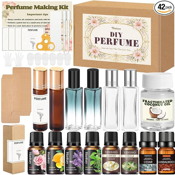 Thaluna Roll-On Perfume Making Kit, Diy Perfume Making Kit Make Your Own Fragrance Roller Kit with Essential Oils, Roll-On Bottles, Gift Set for Women and Girls