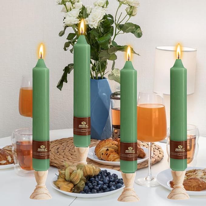 Sage Green Taper Candle 9 Inch Long Candlesticks Unscented Dripless Tapered Candle Set for Home Decor Wedding Party Dinner Candles, 4 Pack