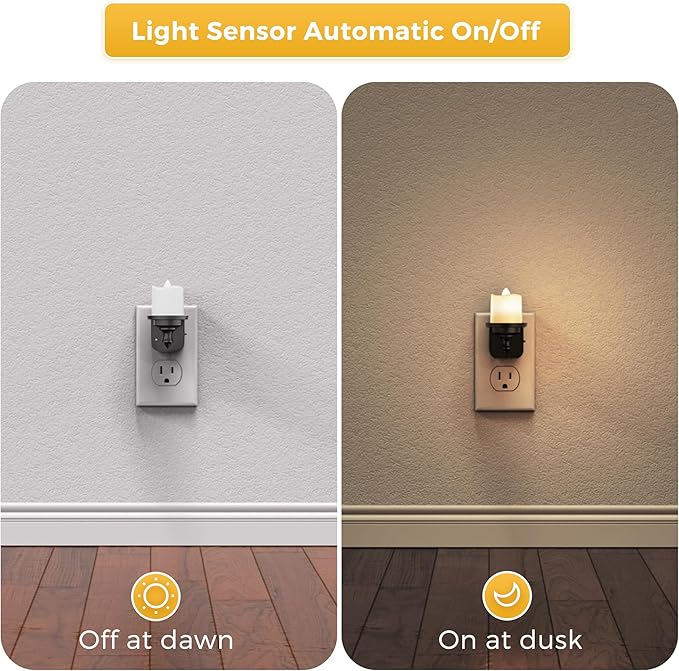 L LOHAS LED Candle Night Light, Dimmable Night Lights Plug into Wall, Dusk to Dawn Sensor, 0-100LM Flameless Candle Nightlight, Soft White, Vintage Decorative Nightlights for Hallway Bathroom, 2 Pack