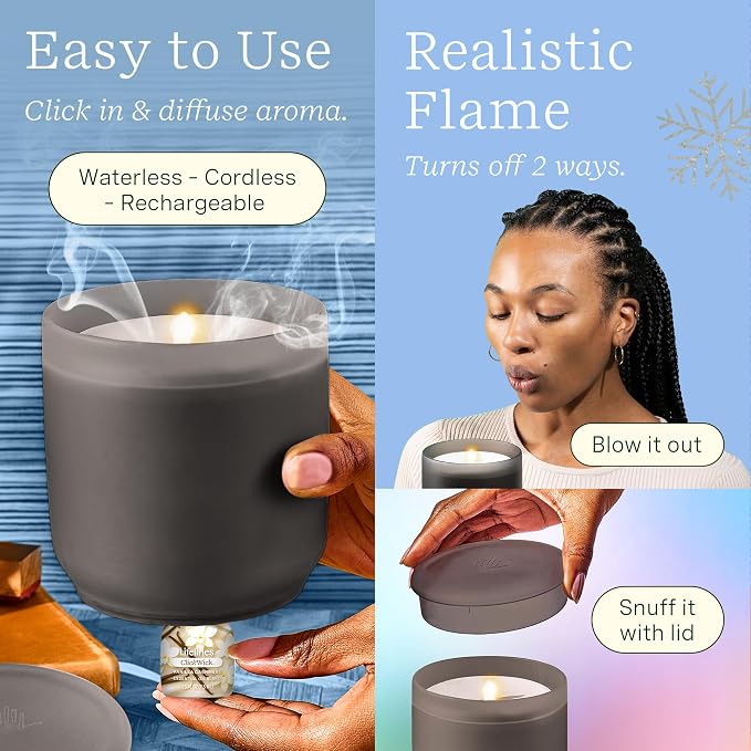 Lifelines Flameless Candle Diffuser - Winter Edition Gift Set - Aromatherapy Essential Oil Diffuser with 2 Holiday ClickWick Blends - Cordless & Waterless for Home - Electric Candles Blow Out Flame