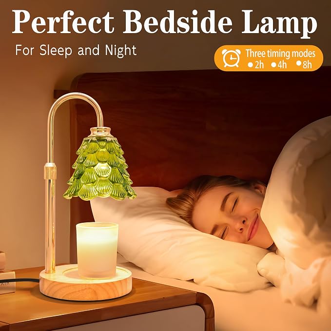 XJZJY Candle Warmer Lamp with Timer Dimmer, Adjustable Height Green Candle Wax Warmer, Christmas Birthday Gift for Mom Women, House Warming Gifts for New Home Bedroom Decor,Flower Green