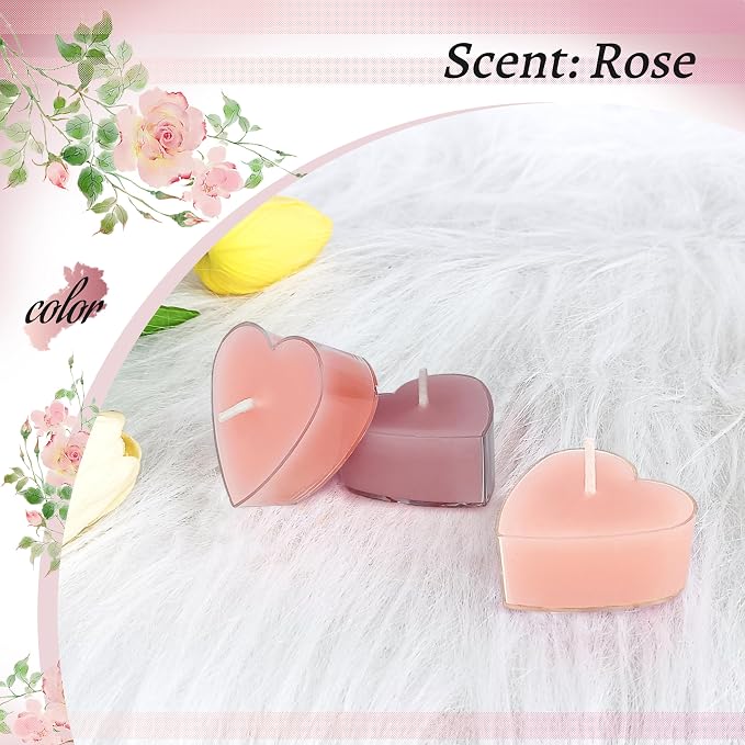 Rose Scented Heart Tealight Candles, Gradient Pink Scent Tea Lights Candles Clear Cup, 24 Pack Colored Tealights Candle, 4 Hour Burn Time Tea Candles for Weddings Romantic Valentine's Day Decor