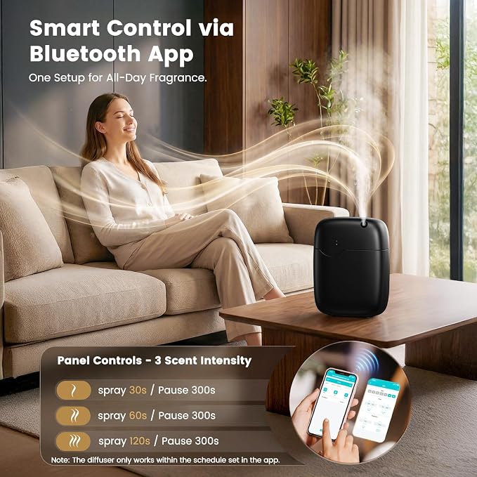 XEITIN Waterless Essential Oil Diffuser - Whole-Home Scent, Cold Air Diffuser Up to 3000sq.ft for Large Home Office Hotel Spa, Adjustable Intensity & Time, App+Panel Control, Quiet Wall Amount, 400ml