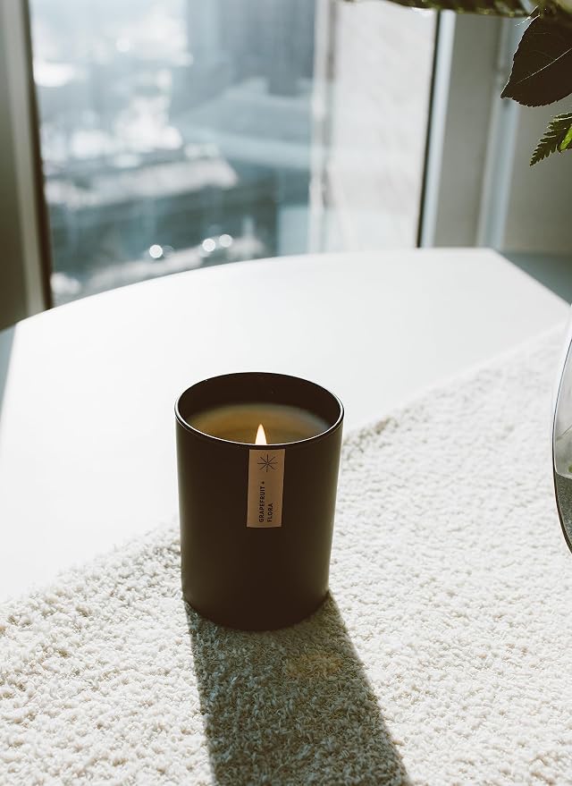 Calyan Wax Co. Grapefruit & Flora Scented Candle - 75 Hour Burn - Luxury Clean Soy Wax Candles - Long Lasting Black Tumbler Jar Candle for Home - 10.2oz