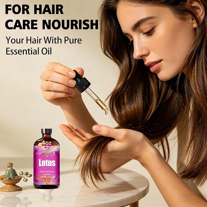 Lotus Essential Oil, Lotus Oil 4 Fl Oz 120ml for Diffuser Yoga Soap & Candle Making – with 0.33 Oz Roller Ball & Dropper YHSESSE Essential Oils