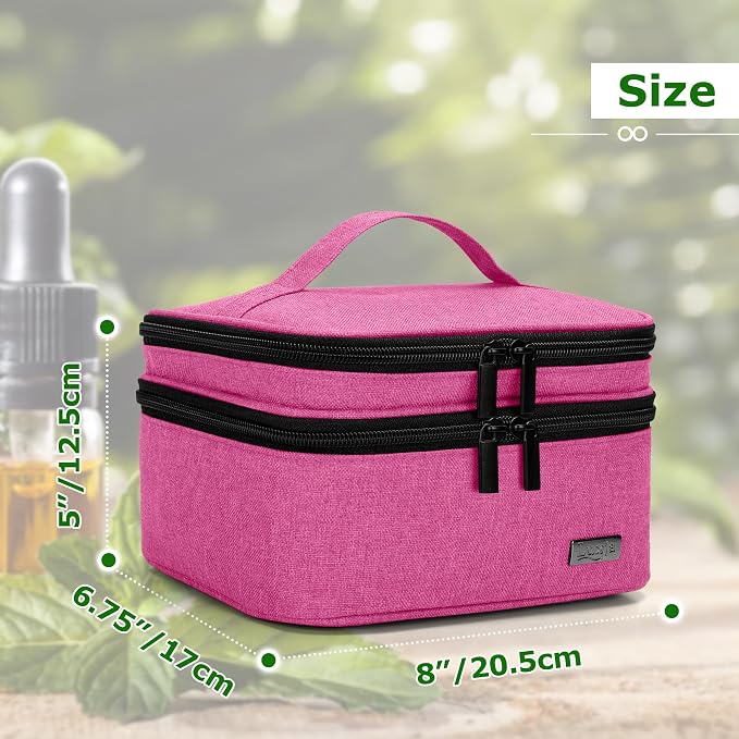 LUXJA Essential Oil Carrying Case - Holds 30 Bottles (5ml-30ml, Also Fits for Roller Bottles), Double-Layer Organizer for Essential Oil and Accessories, Pink (Bag Only)