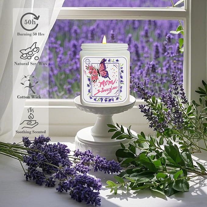 Gifts for Mom, Lavender Eucalyptus Scented Candles for Home Scented, Soy Wax Aromatherapy Candle, Non Toxic, 50 Hour Long Burning, Birthday, Thanksgiving, Mothers Day Gifts (Mom I Love You, Pink)