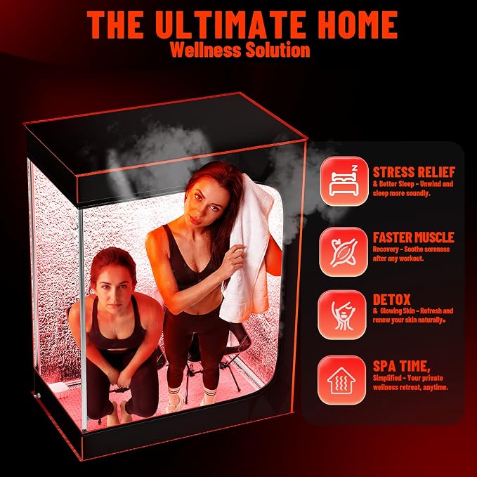 Luxury Portable Steam Sauna Tent for Home - 1500W Fast Heating Sauna Box with 3L Steamer Pot, Thermal Insulation Sweat Tent for Muscle Recovery - 2 Person