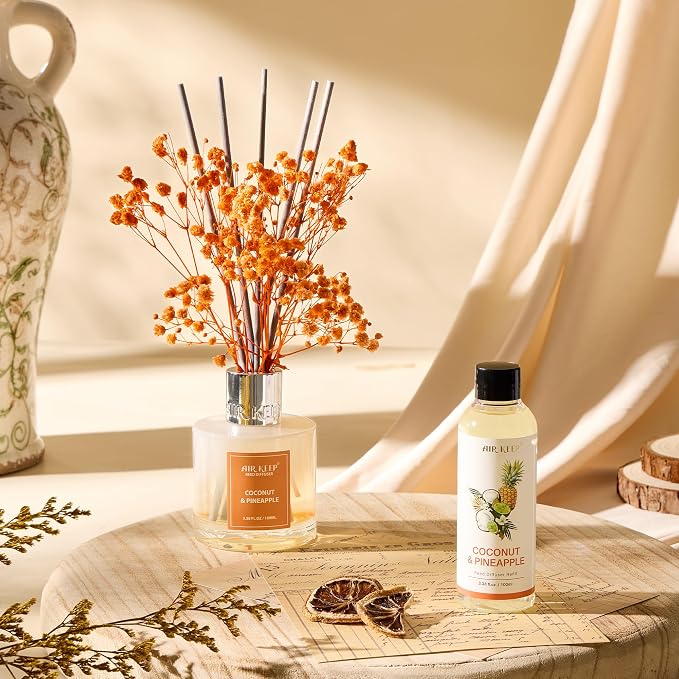 Airkeep Reed Diffuser Oil Refill/Coconut&Pineapple/3.38oz（100ml/1 Pack/Scented Oil Refill for Diffuser Home Fragrance for Bedroom, Bathroom Office Home Decor