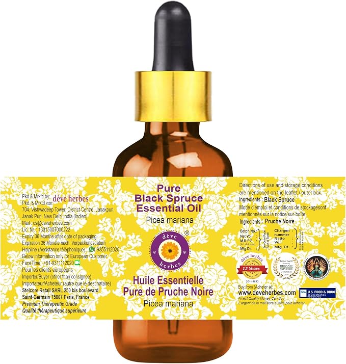 dève herbes Black Spruce Essential Oil (Picea Mariana) with Glass Dropper | Pure | Non-Sticky | Non-Greasy | Lightweight | Men & Women | All Skin Types | Steam Distilled 15ml (0.5 oz)