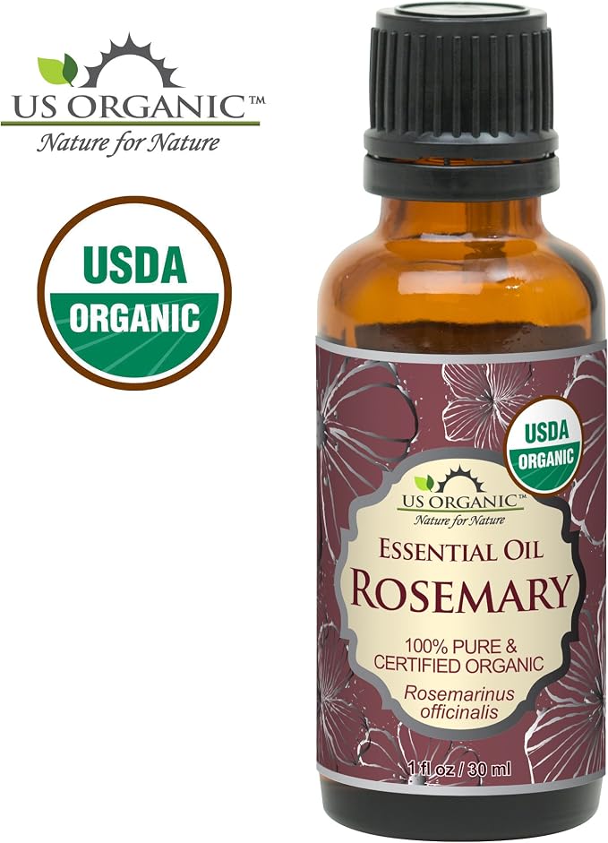 US Organic 100% Pure Rosemary Essential Oil, USDA Certified Organic 100% Pure, Steam Distilled, for Hair Growth, Scalp, Face, Skin, and Aromatherapy (Size Variations Available) (30 ml)