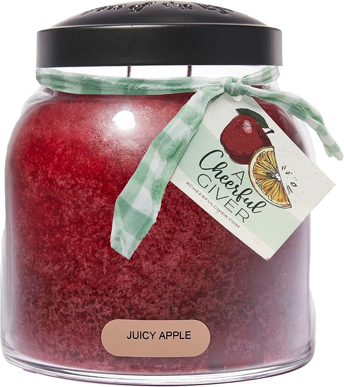 A Cheerful Giver - Juicy Apple - 34oz Papa Scented Candle Jar with Lid - Keepers of the Light - 155 Hours of Burn Time, Gift for Women, Red