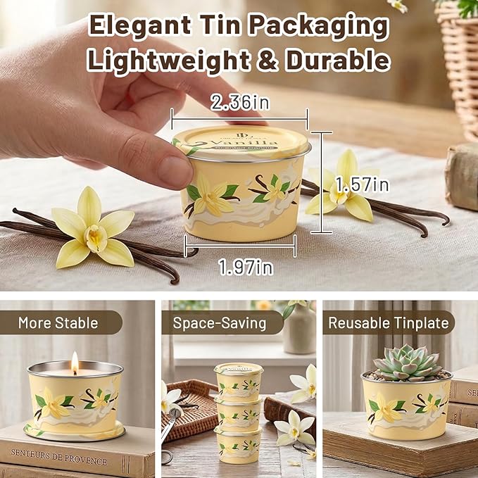 Vanilla Candle 3 Pack, 2.2oz Vanilla Scented Candles for Home Relaxation, Natural Soy Wax with Essential Oils, Birthday Valentine Housewarming Gifts Candle for Women Men