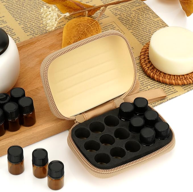 2Pcs Mini Essential Oil Bottle Case with 30 Empty 2ml Vials, Travel Storage Organizer Box for Essential Oils, Compact Aromatherapy Holder for Home, Travel & Outdoor Use (15 Slots, Gold)