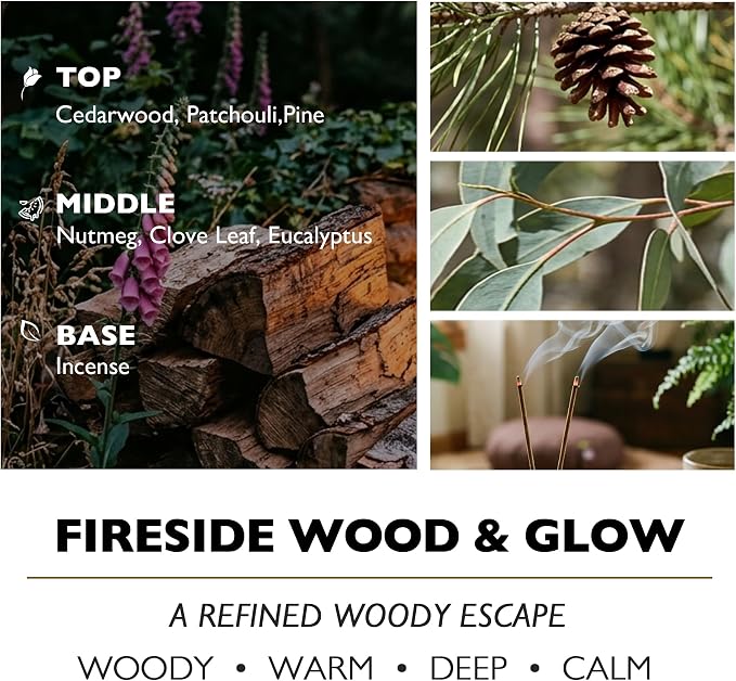 HomeLights Scented Candles - Large Jar Aromatherapy, Natural Soy Wax, 130 Hour Long Burning, Fireside Wood & Glow