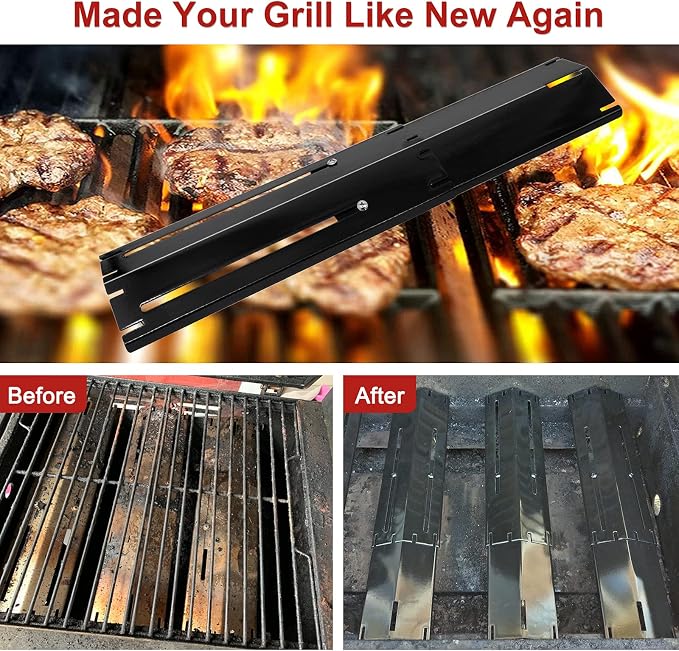 Universal Adjustable Grill Heat Plates/Heat Tents/Burner Covers/Heat Deflectors/BBQ Grill Heat Shields/Grill Cover Plates/Grill Diffusers for Gas Grill, Porcelain Steel Grill Replacement Parts (3Pack)
