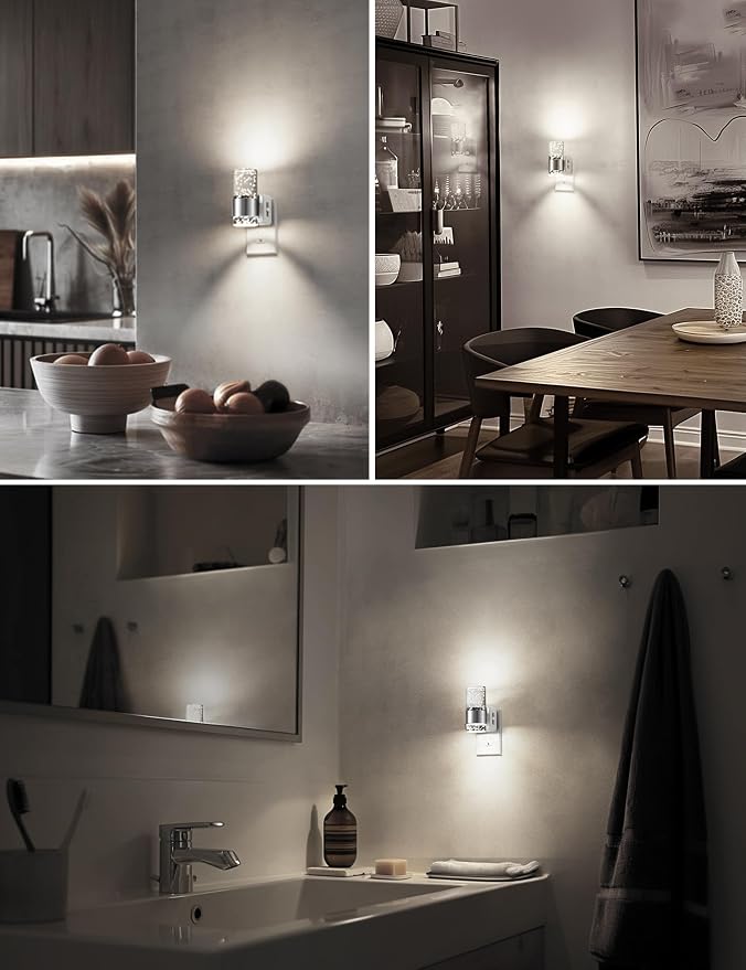 L LOHAS LED Night Light, Plug in Night Light with Auto Light Sensor[2-Pack], Brightness Adjustable with Daylight White 5000K, Wall Sconce-Style Design Nightlight for Bathroom, Hallway, Enterway