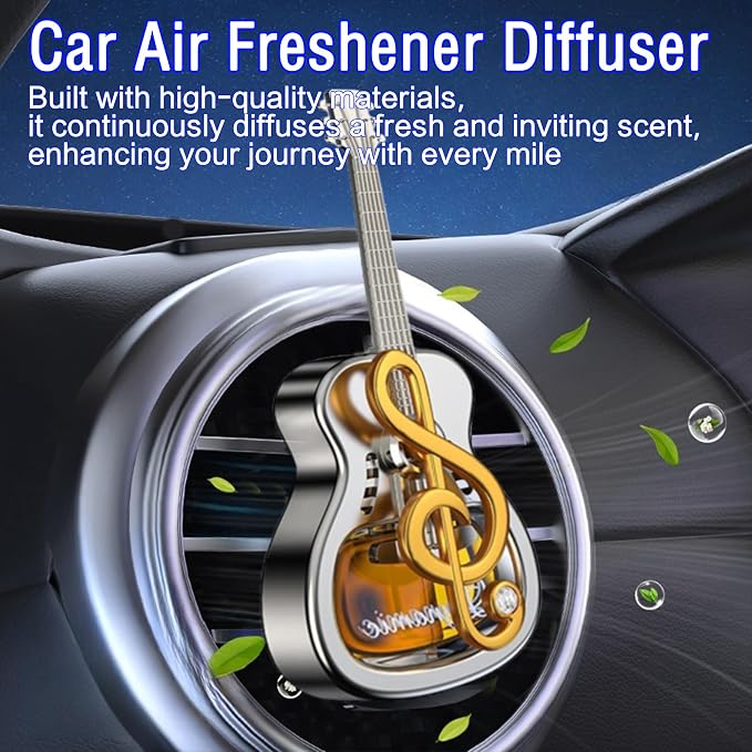 2025 Guitar Car Air Freshener Diffuser Vent Clip Perfume Mini Portable Diffuser Automobile Dashboard Decoration Automobile Air Conditioner Decoration(no perfume) (golden, medium,Without perfume)