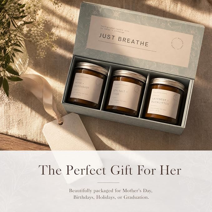 Unboxme Scented Candles Gift Set for Women, 3 Pack Aromatherapy Soy Wax Candles, Hand Poured with Essential Oils for Stress Relief