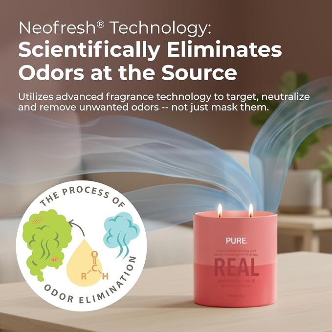 Candle-Lite Pure Apple Blossom & Neroli Odor Eliminating Scented Candles, Neofresh Technology Eliminates 99.9% of Odors, 16 oz 2-Wick Jar, Proudly Poured in The USA, Up to 60 Hours Burn Time