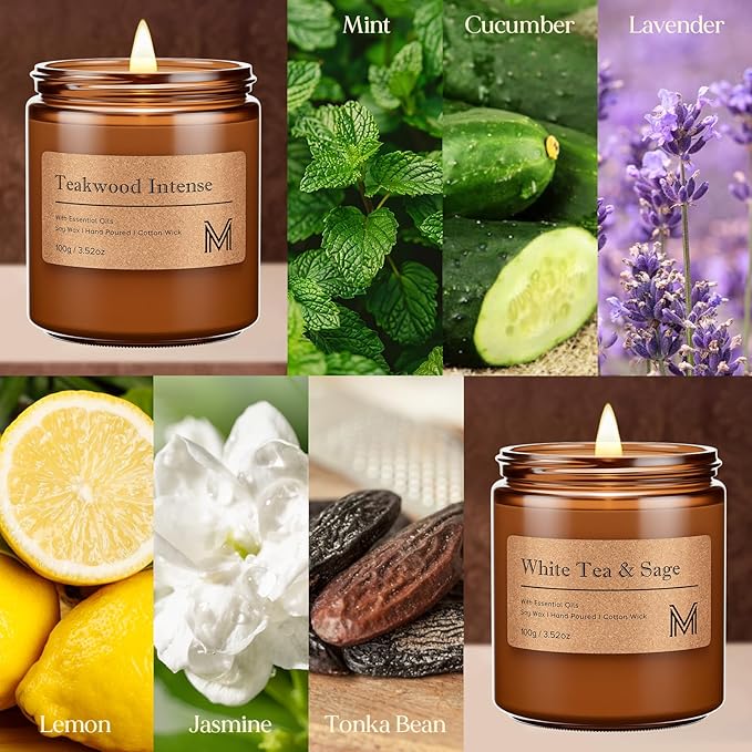 M&SENSE 4 Pack Candle Gift Set, Aromatherapy Candle Gift for for Men and Women, Soy Wax Candles Home Scented, Long Lasting Amber Jar Candles for Birthday Housewarming