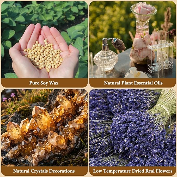 SACATR 5LB Soy Wax Candle Making Kit,Natural 100% Soy Wax for Candle Making, with Essential Oils, Raw Crystals,Dried Flowers,Wicks,Candle Making Supplies for DIY Scented Candles,Holiday Gifts